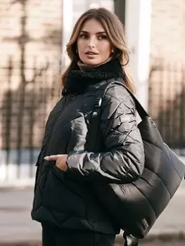 Barbour International Norton Quilted Coat - Black, Size 14, Women