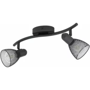 Flush Ceiling 2 Spot Light Colour Black Wave Bracket Mesh Look Shade E14 2x40W