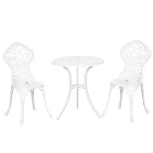 Outsunny 3 Pcs Aluminium Bistro Set Garden Furniture Dining Table Chairs Antique Outdoor Seat Patio Seater White