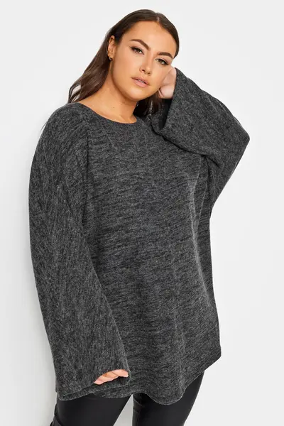 Yours Batwing Sleeve Jumper Dark Grey