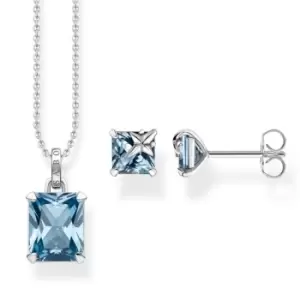 THOMAS SABO Silver Star Octagon Cut Blue Stone Jewellery Set