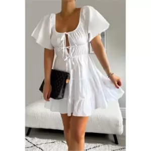 I Saw It First White Cotton Poplin Milkmaid Skater Dress - White