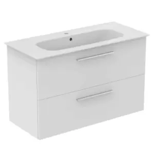 Ideal Standard I.life A 100Cm Matt White Wall Hung Vanity Unit, 104Cm White Vanity Basin And Chrome Handle Pack