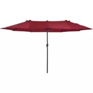 Double Canopy Sun Umbrella Parasol Crank Open Outdoor Patio Shade 4.6M Wine Red - Outsunny