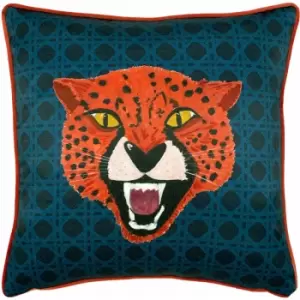 Furn Untamed Cheetah Print Piped Edge Cushion Cover, Blue, 43 x 43 Cm