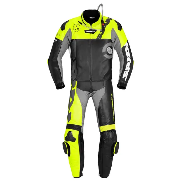 Spidi DP-Progressive Touring 2pc Leather Suit Black Fluorescent Yellow Size 52