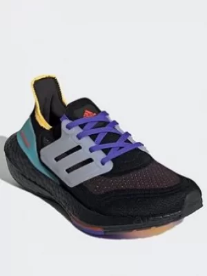 adidas Ultraboost 21 Shoes, Black/White/Turquoise, Size 5