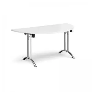 Semi circular folding leg table with chrome legs and curved foot rails