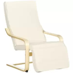 HOMCOM Wooden Lounging Chair Deck Relaxing Recliner Lounge Seat with Adjustable Footrest & Removable Cushion, Cream White