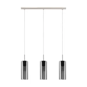 Pendant Light Satin Nickel Shade Black Transparent Glass Vaporized E27 3x15W