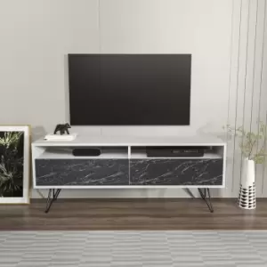 Flay Modern Design tv Stand for TVs up to 65" - Black Marble Effect and White - White and Black Marble Effect - Decorotika