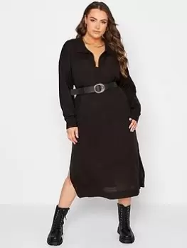 Yours Open Collar Knitted Dress Black, Size 26-28, Women