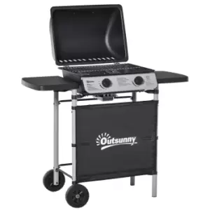 Outsunny Propane Gas Barbecue Grill 2 Burner Cooking Bbq 5.6 Kw With Side Shelves - Black