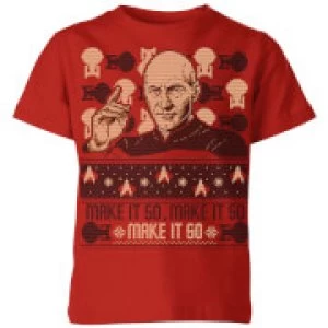 Star Trek: The Next Generation Make It So Kids Christmas T-Shirt - Red - 9-10 Years