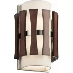 Loops - Twin Wall Light Stained Wood Panels White Fabric Shade Stained Wood LED E14 60W