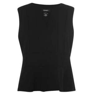 DKNY V Neck Peplum Top - BLACK