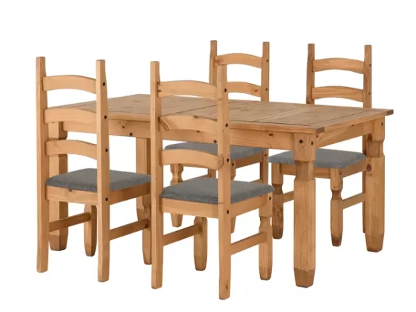 Seconique Corona Pine Extending Dining Table and 4 Grey Fabric Chairs