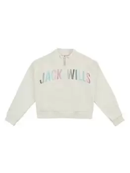 Jack Wills Girls Foil Print Quarter Zip Sweat Top - Marshmallow, Marshmallow, Size Age: 8-9 Years, Women