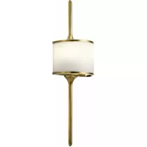 Loops - IP44 Twin Wall Light Mid Way Integral Glass Shade Natural Brass LED G9 3.5W