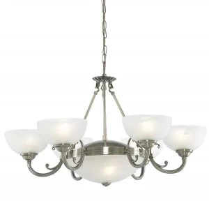 8 Light Multi Arm Chandelier Antique Brass Finish, E14