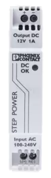 Phoenix Contact STEP-PS/1AC/12DC/1 Switch Mode DIN Rail Power Supply 85 264V ac Input, 12V dc Output, 1A 12W