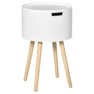 Homcom Round Hidden Storage Side Table With Removable Lid Tray White