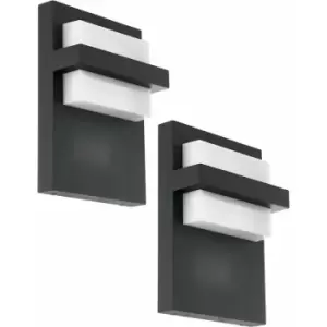 Loops - 2 pack IP44 Outdoor Wall Light Anthracite Aluminium 10W LED Porch Lamp