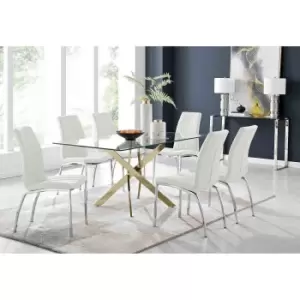 Furniture Box Leonardo 6 Gold Dining Table and 6 White Isco Chairs