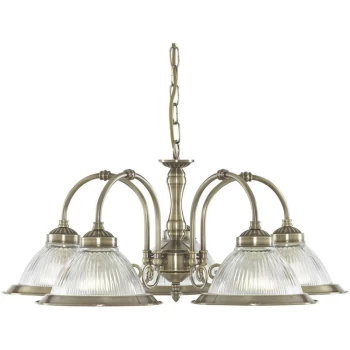 Searchlight Lighting - Searchlight American Diner - 5 Light Multi Arm Multi Arm Ceiling Pendant Antique Brass, Ribbed Glass, E27