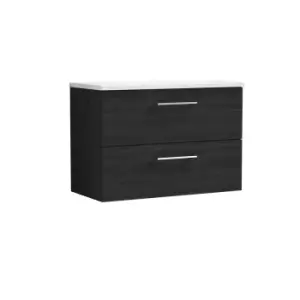 Nuie Arno 800mm Wall Hung 2 Drawer Vanity & Sparkling White Laminate Top Charcoal Black