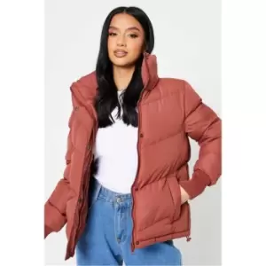 I Saw It First Rosewood Petite High Neck Puffer Coat - Red