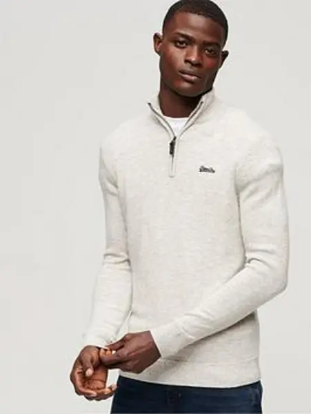 Superdry Athletic Grey Marl Essential Embroidered Knit Half Zip Jumper