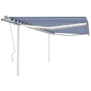 Vidaxl Manual Retractable Awning With LED 4.5X3 M Blue And White