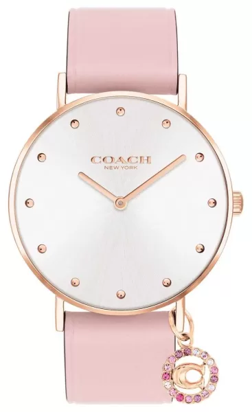 Coach 14503884 Womens Perry Silver Dial Pink Leather Watch