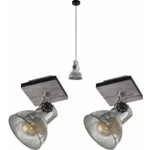 Ceiling Pendant Light & 2x Matching Wall Lights Industrial Raw Steel Lamp Shade