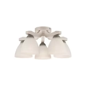 Adriano Multi Arm Semi Flush Ceiling Light, Glass Shades, White Beech, 5x E27