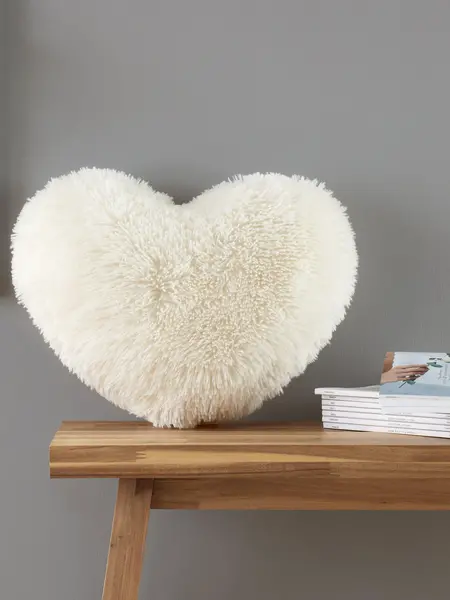 Catherine Lansfield 'Cuddly' Faux Fur Heart Cushion Cream