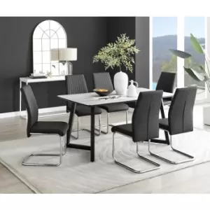 Furniturebox UK - Furniturebox Carson White Marble Effect Rectangular 160cm Dining Table & 6 Black Lorenzo Faux Leather Chairs