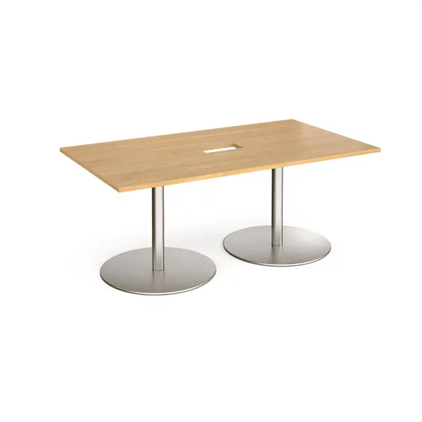 Eternal Rectangular Office Boardroom Table with Power Module Cut Out - Oak - Brushed Steel Base - W1800mm