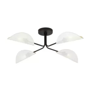 Gomez Black Multi Arm Semi Flush Ceiling light with White,Gold Fabric Shades, 4x E14