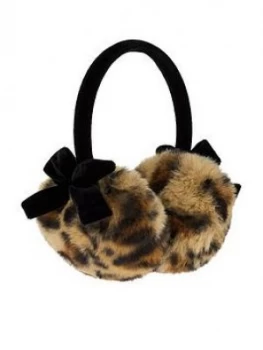 Monsoon Girls Leopard Print Velvet Bow Earmuffs - Multi