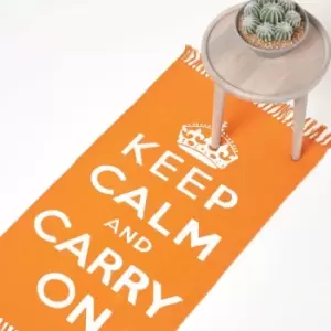 Keep Calm And Carry On Orange White Rug Hand Woven Base, 60 x 100cm - Orange & white - Orange & white - Homescapes