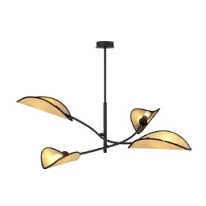 Lotus Black Multi Arm Semi Flush Ceiling light with Brown Fabric Shades, 4x E14