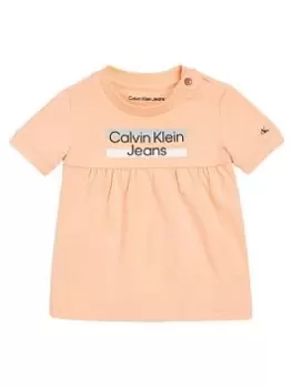 Calvin Klein Jeans Baby Hero Logo Short Sleeve Dress - Fresh Cantaloupe, Light Orange, Size 6-9 Months