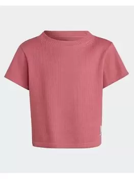 adidas Lounge Waffle Knit Loose T-Shirt, Pink, Size 13-14 Years