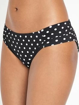 Panache Anya Spot Gather Bikini Brief - Black/White, Size 14, Women