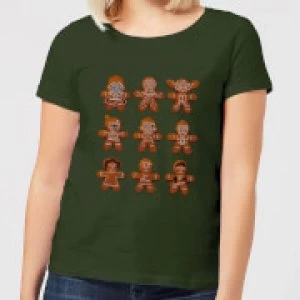 Star Wars Gingerbread Characters Womens Christmas T-Shirt - Forest Green - M