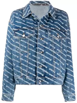 ALEXANDER WANG WOMEN All Over Logo Denim Jacket Blue