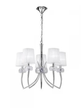 Ceiling Pendant 5 Light E14, Polished Chrome with White Shades