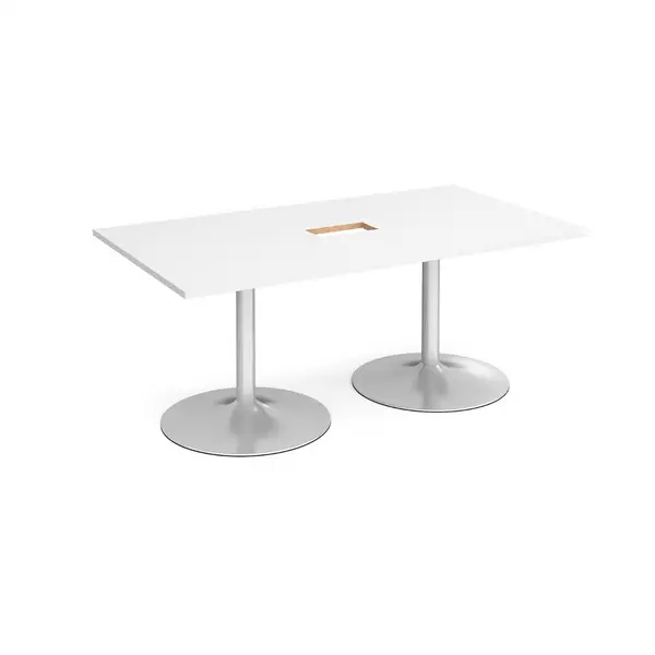 Silver Trumpet Base Rectangular Boardroom Table with Power Module Cut Out 1800mm - White